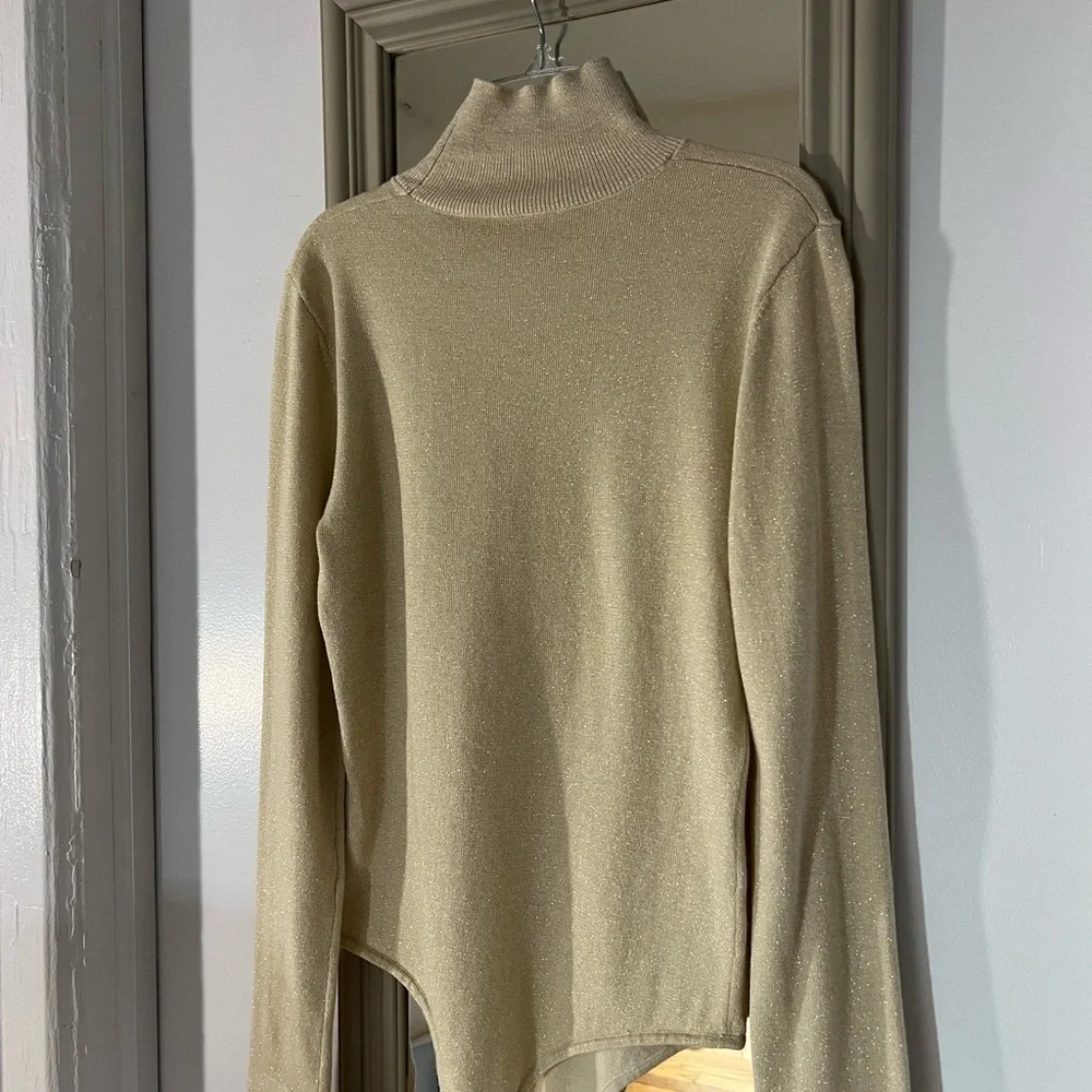 NWOT- Athleta x Alicia‎ Keys Cream/Gold Shimmer Cowl Neck Sweater Body Suit